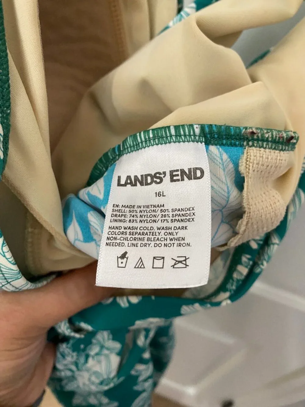 Lands' End SlenderSuit Wrap Swimsuit Emerald Green Floral Size 16 Long Torso